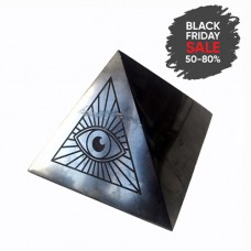 90mm Polished shungite pyramid with engraving The Eye of God