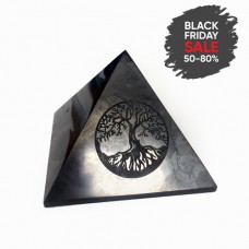 90mm Polished shungite pyramid with engraving Tree of life