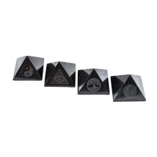 Set 4 polished pyramids with different engravings 5 cm