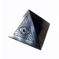 90mm Polished shungite pyramid with engraving The Eye of God