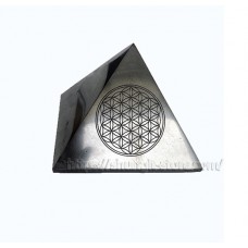 70mm Polished shungite pyramid with engraving Flower of life